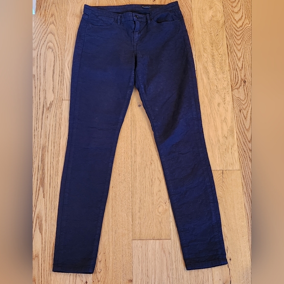 Club Monaco Black Floral Brocade Jeans Pants sz 8 Preppy Flower lace - Picture 1 of 8